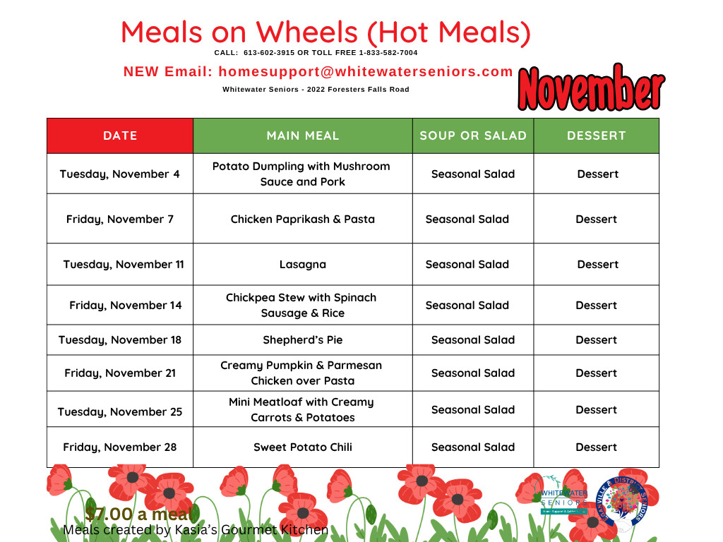 MOW September Friday Menu