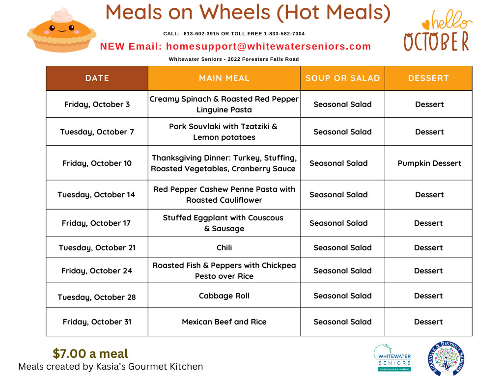 MOW September Friday Menu