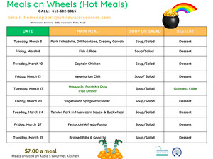 MOW September Friday Menu